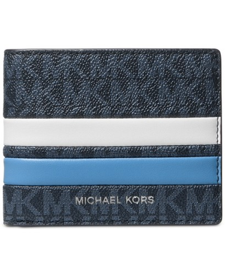 #ad Michael Kors Mens Malone Slim Stripe Logo Wallet Blue Multi $17.55