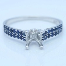 6mm Round Shape Semi Mount Ring 925 Sterling Silver Blue Sapphire Pave Band Ring