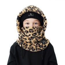 Shy Velvet Balaclava Ski Mask for Kids, Winter Windproof One Size, Leopard