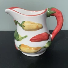 Small Ceramic Pitcher or Vase with Painted Hot Hot Peppers