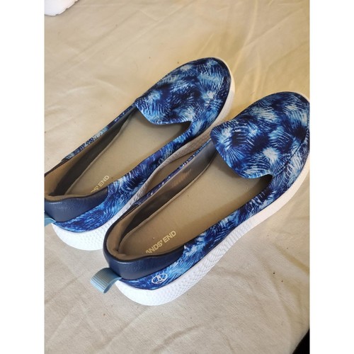 Lands End Womens Gatas Comfort Shoes Blue Moc Toe Wedge Heels Slip On 6 - Afbeelding 3 van 6