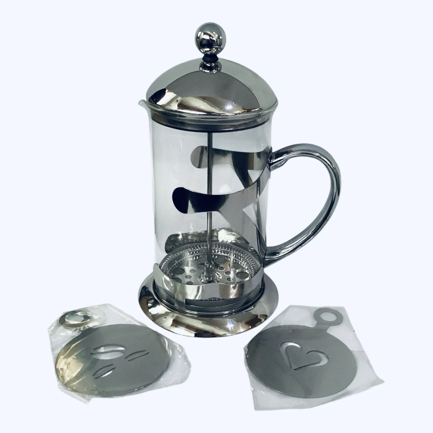 French Press Coffee Maker 34oz w/ Stencils Borosilicate Glass Stainless NEW