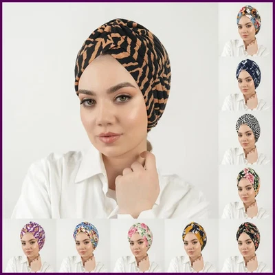 2026 New Indian Hat Floral Print Muslim Women Hijab Chemo Cap Turban Bonnet - Photo 1/4