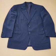 Vintage Boardroom Suit Jacket Mens 42 Blue Wool Pinstripe Two Button Made In USA