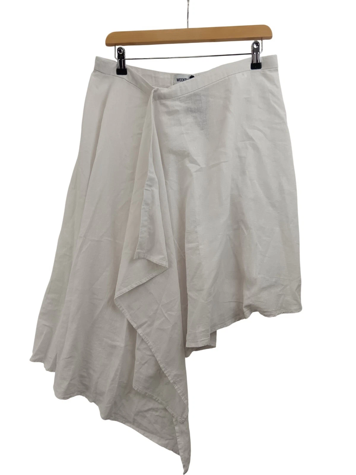 Weekday Women's Asymmetric Midi Skirt UK M White Cotton Linen BNWT Preloved