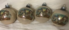 4 Vtg Nativity Manger Holy Family Glass Ornaments Jesus Angels 3" USA