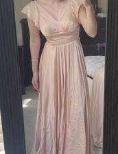 Elegant V-Neck Satin Evening Gown with Flutter Sleeves