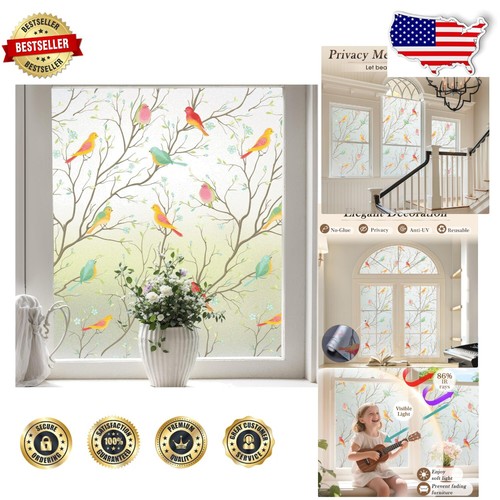 Elegant Stained Glass Window Film - 35.4 x 118 Inch, 93% Privacy & UV Protection