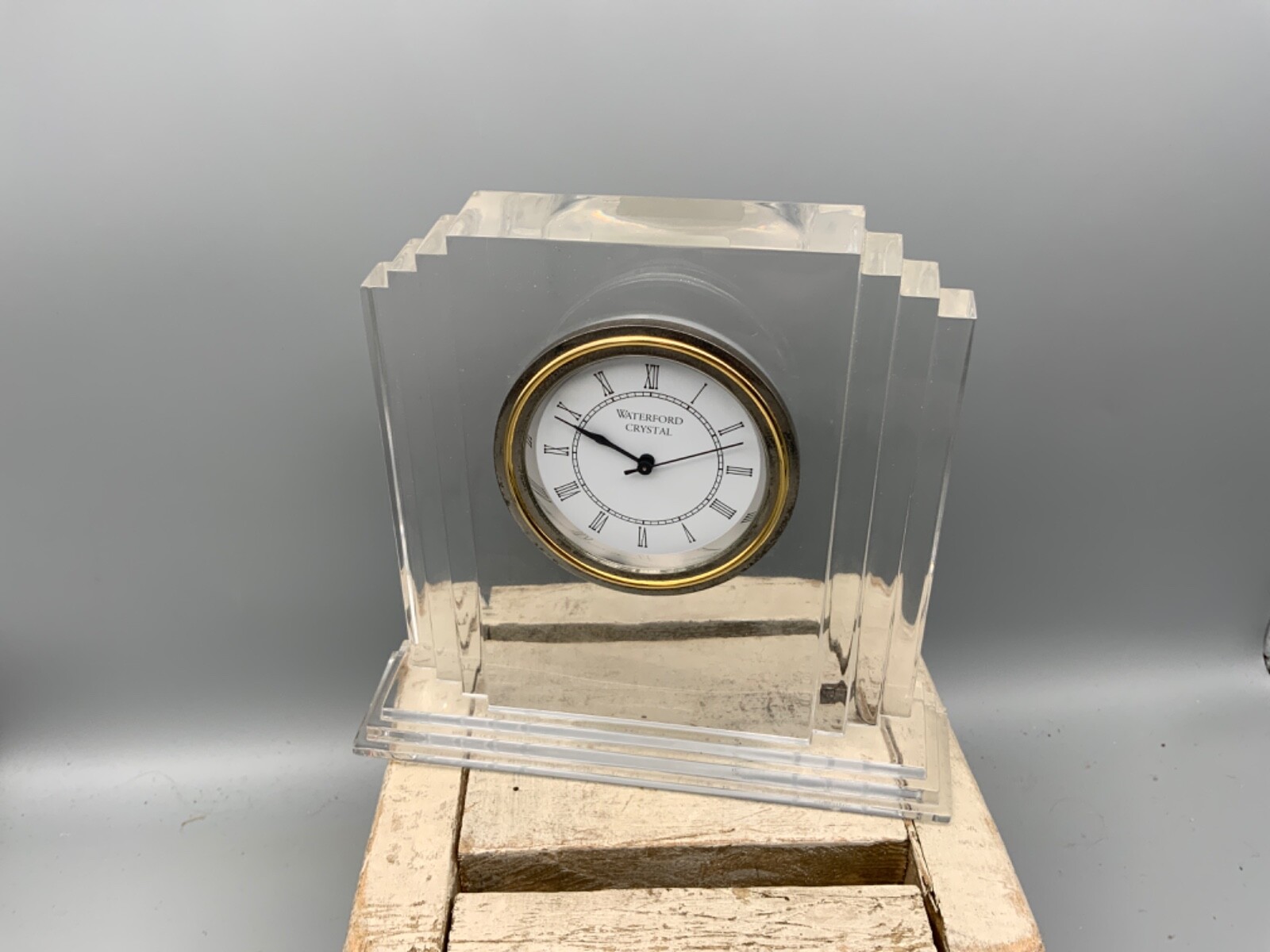 WATERFORD LEAD CRYSTAL METROPOLITAN DESK, SIDE TABLE OR MANTEL CLOCK
