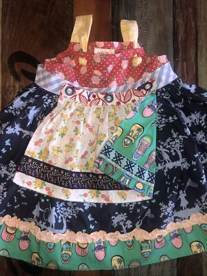 Matilda Jane Hello Lovely! Gelato Knot Dress - Size 2 - EUC Reversible Apron EUC