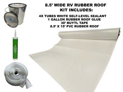 8.5' Width x 15' Length PVC RV Rubber Roof Installation Kit Bright White