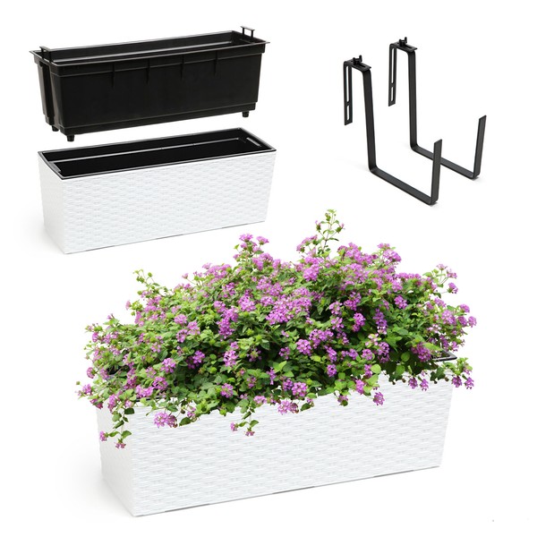 Kadax Blumenkasten Aus Kunststoff, 18,5X56 Cm, Weiß-image
