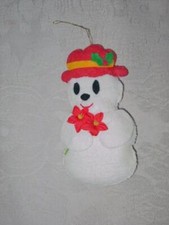 Vintage Handmade SNOWMAN with Flowers Felt Ornament - Christmas Kit Style 5" In