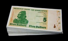 100 x Zimbabwe 5 Dollar(2009 series) Banknotes-XF-AU currency bundle