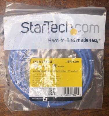 New StarTech 15 ft (4.6m) Blue Molded Cat 6 UTP Patch cable - ETL Verified