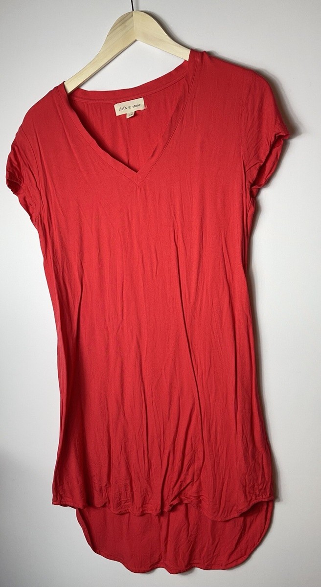cloth and stone t shirt dress Anthropologie Cloth & Stone Women Red Casual V Neck T Shirt Dress High Low  Hem
