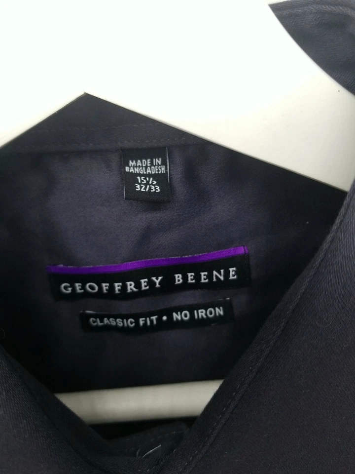 Camisa de Vestir Geoffrey Beene Para Hombres Gris Manga Larga Botón Talla 15.5 Calce Clásico Foto 3 de 4