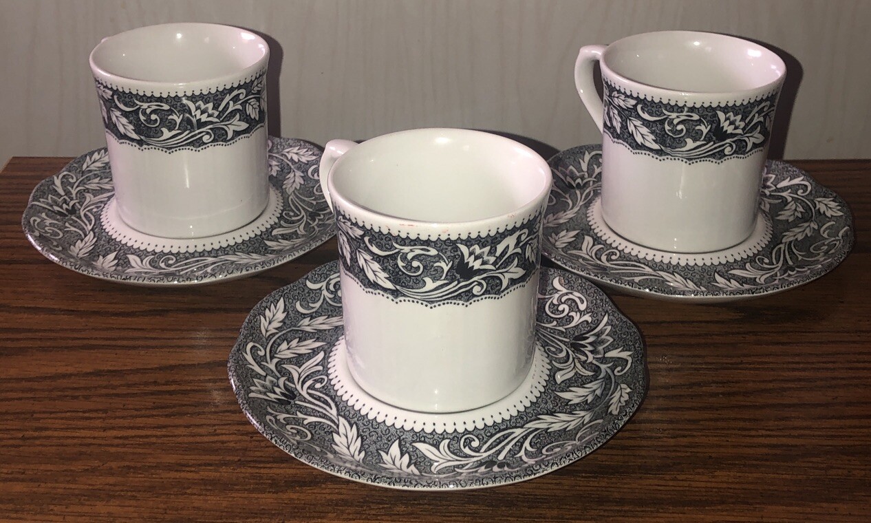 J G Meakin England Sterling Renaissance Set Of 3 Cups And Saucers Black J G Meakin England Sterling Renaissance Set Of 3 Cups And Saucers Black