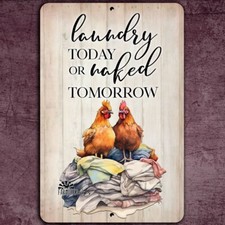 Chicken Laundry Room Sign hen rooster decor metal tin wall art gift plaque