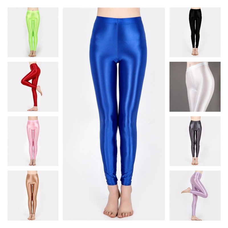 Lady Oiled Shiny Leggings Pants Trousers Slim High Waist Gym Club Ankle  Stretch