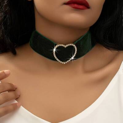Black Velvet Ribbon Choker Necklace Diamante Heart Shaped Pendant Buckle UK  UK