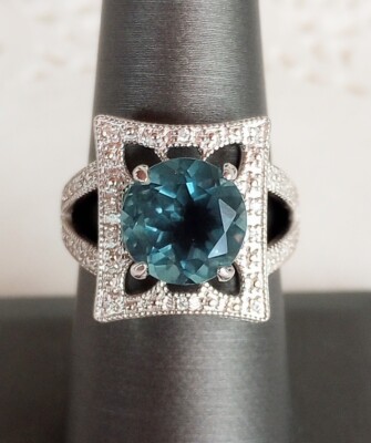 Einzigartiger Designer Colleen Lopez Pfau Fluorit Zirkon Sterling Schild Ring Größe 8