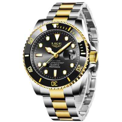 LIGE Herren Armbanduhr Luxus Quarz schwarzes Zifferblatt wasserdicht Sport Silber Uhr