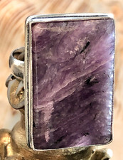 Large 1" Purple Russian Charoite Ring Rectangle .925 Sterling Silver Size 6.5