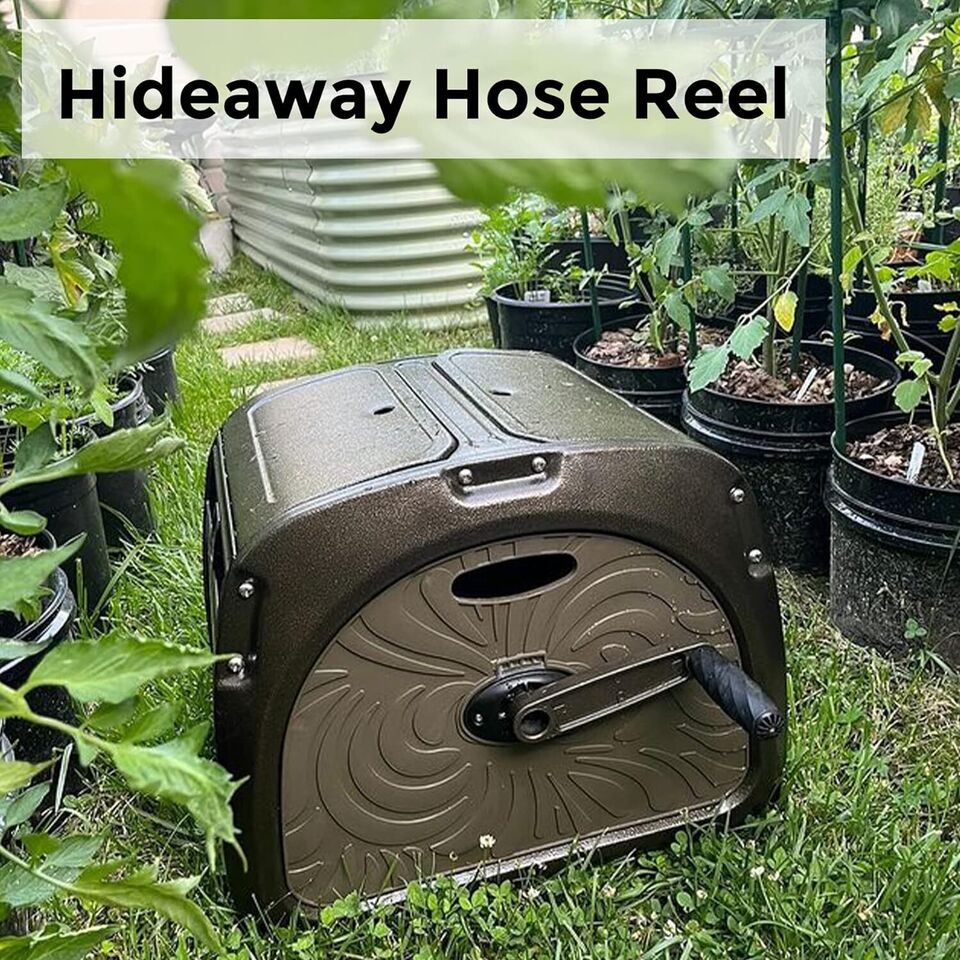 SW5 Metal Hose Reel Box,Heavy Duty Garden Hose Storage Reel Hideaway ...