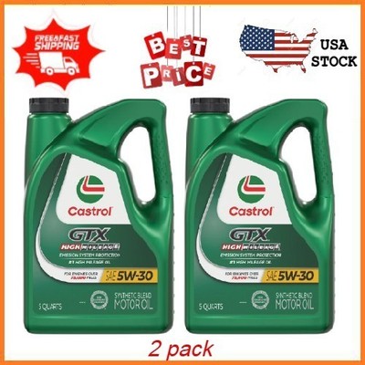 (2 pack) Castrol GTX High Mileage 5W-30 Synthetic Blend Motor Oil, 5 Quarts