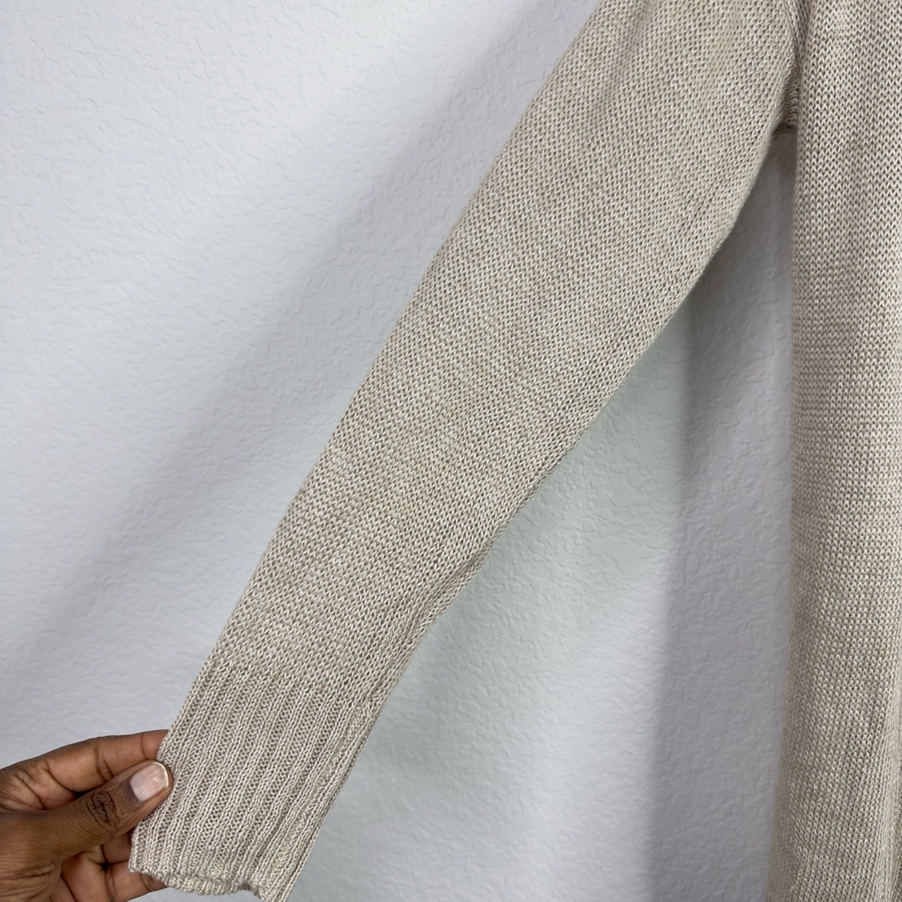 UNIQLO Cardigan Womens M Beige Linen Knit Open Front Neutral Minimalist Career thumbnail 3