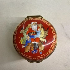 Halcyon Days Enamel Trinket Box 2002 Christmas Santa Woodland Animals &Children