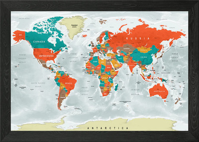 Weltkarte gerahmtes Wandbild Poster Leinwanddruck Bild