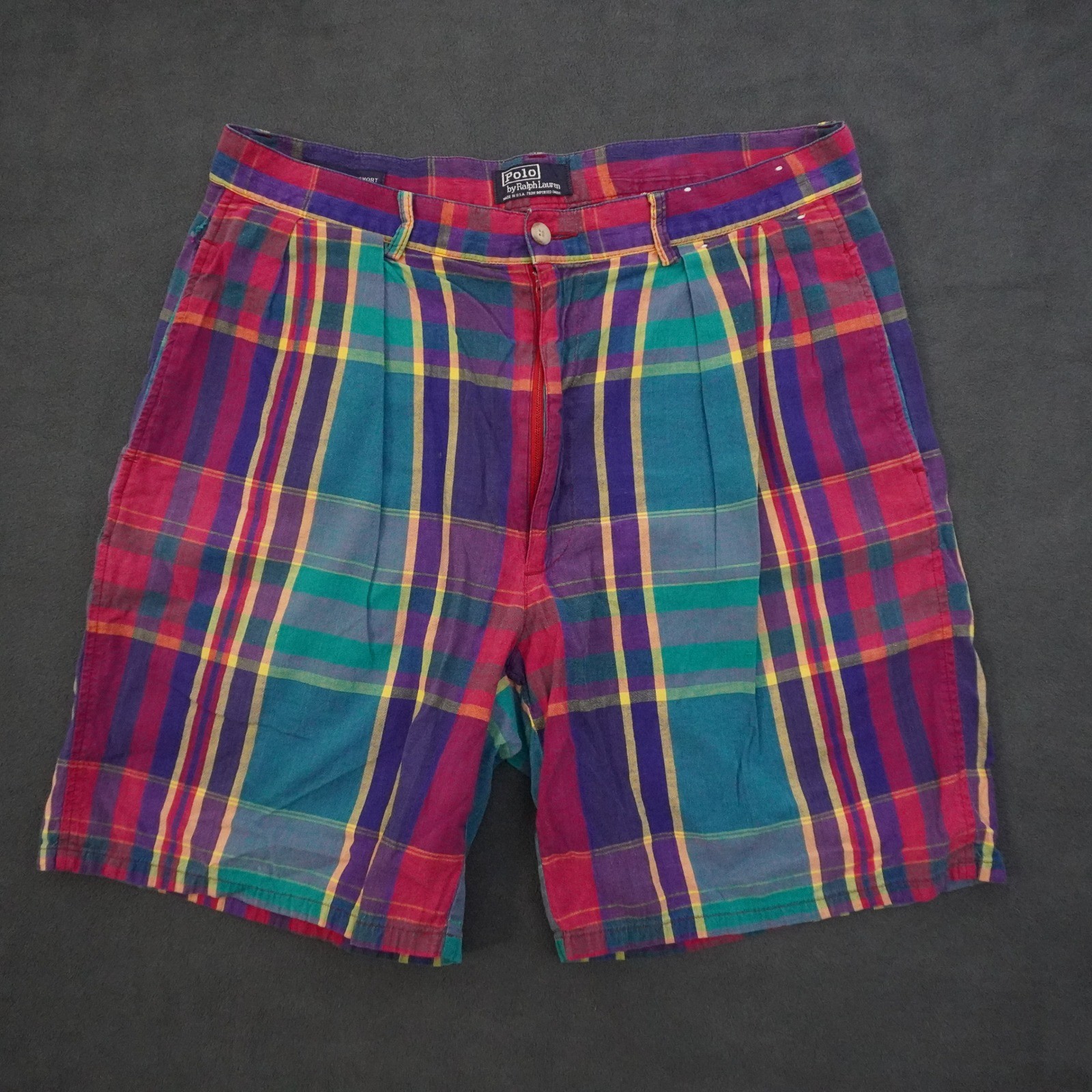 Polo Ralph Lauren Mens Classic Golf Shorts Plaid Pleated Multi Color Vintage 36