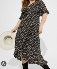 Torrid Maxi Georgette Surplice Wrap Hi-Low Dress Size 1X Black & Orange Floral