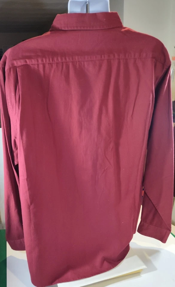 Мужская хлопковая рубашка Wrangler с длинным рукавом на пуговицах бордовая красная свободного покроя 2XL - Изображение 4 из 4