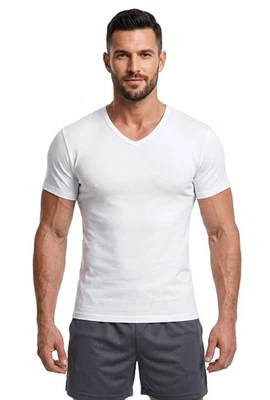 2er Pack Herren T-Shirt V-Ausschnitt Kurzarm 100% Baumwolle Unisex - Bild 1 von 4