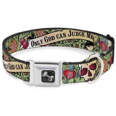 Dog Collar Bone Only God Can Judge Me Green WIDE-Small 13-17''