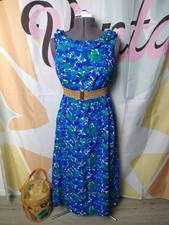 Vintage 70s Royal Hawaiian Lei Ruffle Collar Bright Floral Maxi Tiki Dress
