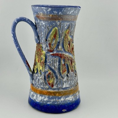 Italian Sgraffito Art Pottery Pitcher Abstract Relief MCM 1960s Bitossi-era VTG