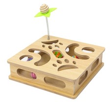 Interactive Wooden Cat Puzzle Toy Box Indoor Hunting Play Toy to Stimulate Yo...