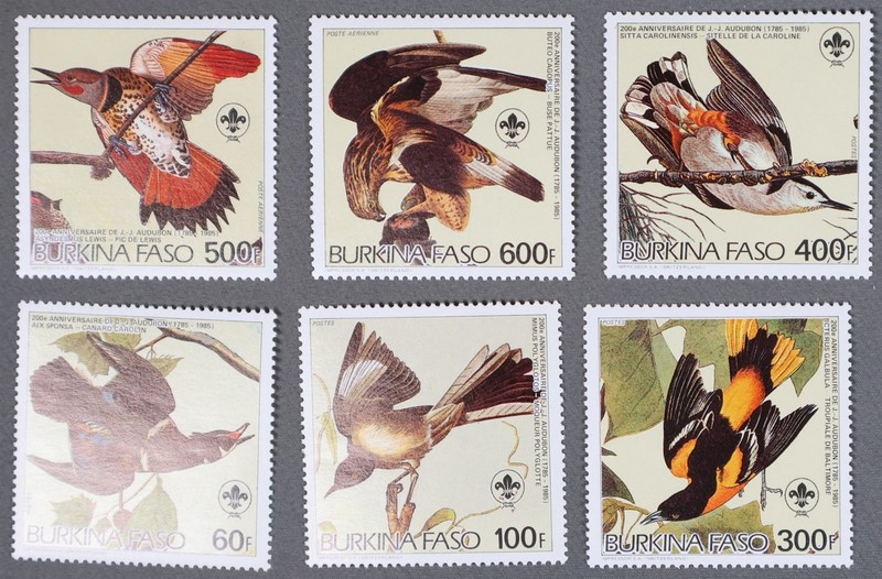MayfairStamps Burkina-Faso John J Audubon Birds 6 Stamps aaz_86591