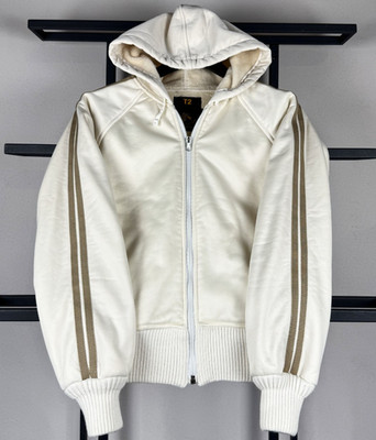 Womens / Mens T2 Sherpa Lined Hoodie Jacket Cream Zip Up Y2K Casual Athleisure