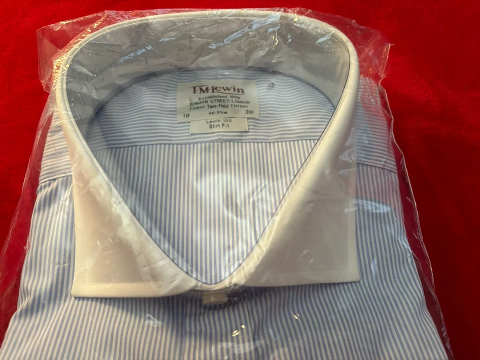 Nuevo con etiquetas TM Lewin Jermyn St 18/36 Imprescindible Hierro Calce Ajustado Cielo Francés Bengala Rayas Foto 3 de 4