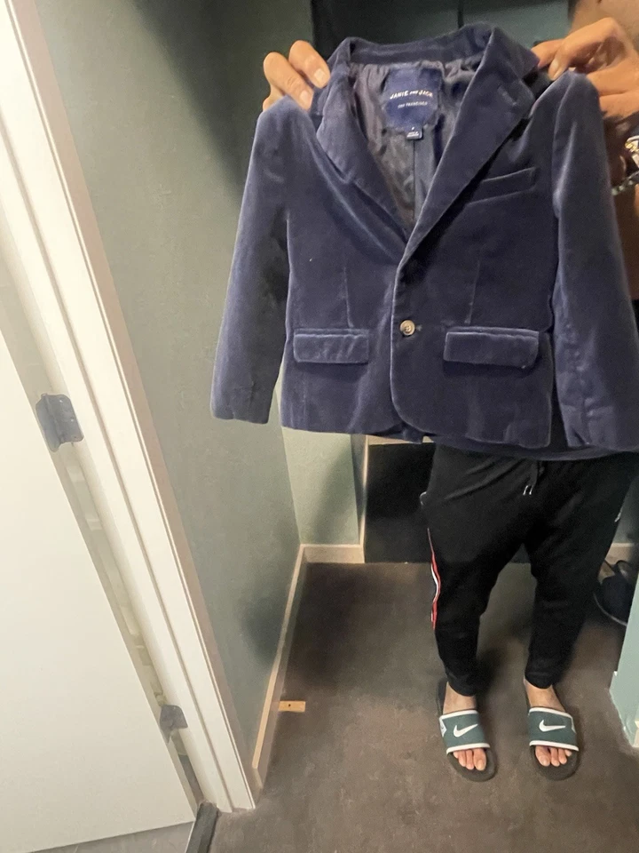 Blazer Janie And Jack Azul Marino 100% Algodón Terciopelo - Talla 4 Usado Una Vez Foto 2 de 4