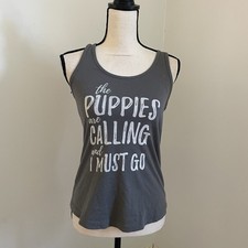 Racerback Tank Top Small Gray Graphic Puppies...