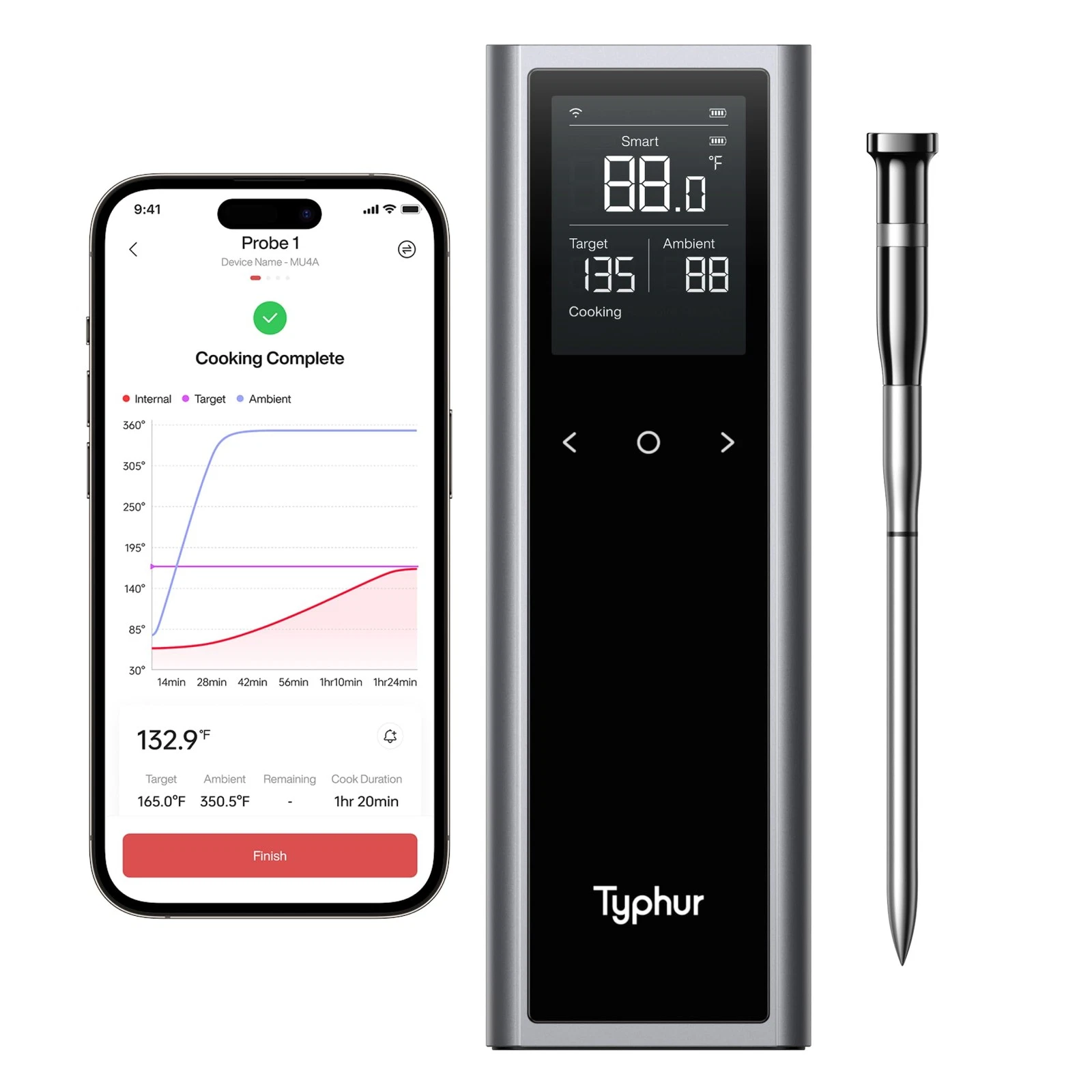 Sync One Smart Wireless Meat Thermometer: Standalone Base with LCD Display, U...