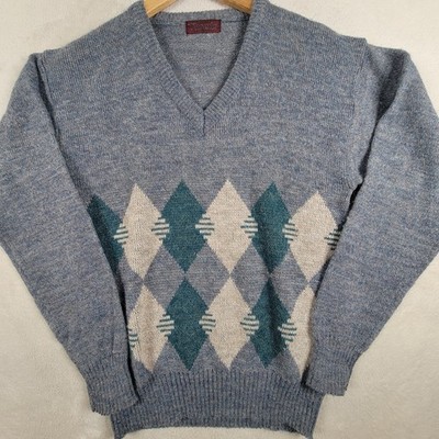 Vintage Threds  Sweater Blue Argyle Diamond Pattern Men's Size M