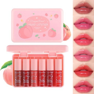 Eakroo 6 Colors Peach Lip Stain Set   Korean Mini Lip Gloss & Liquid Tint, Long