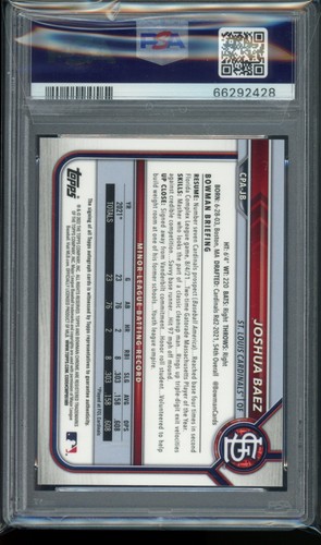 2022 Bowman Chrome Joshua Baez Chrome Prospect Auto PSA 9 #CPAJB - 第 2/2 張圖片